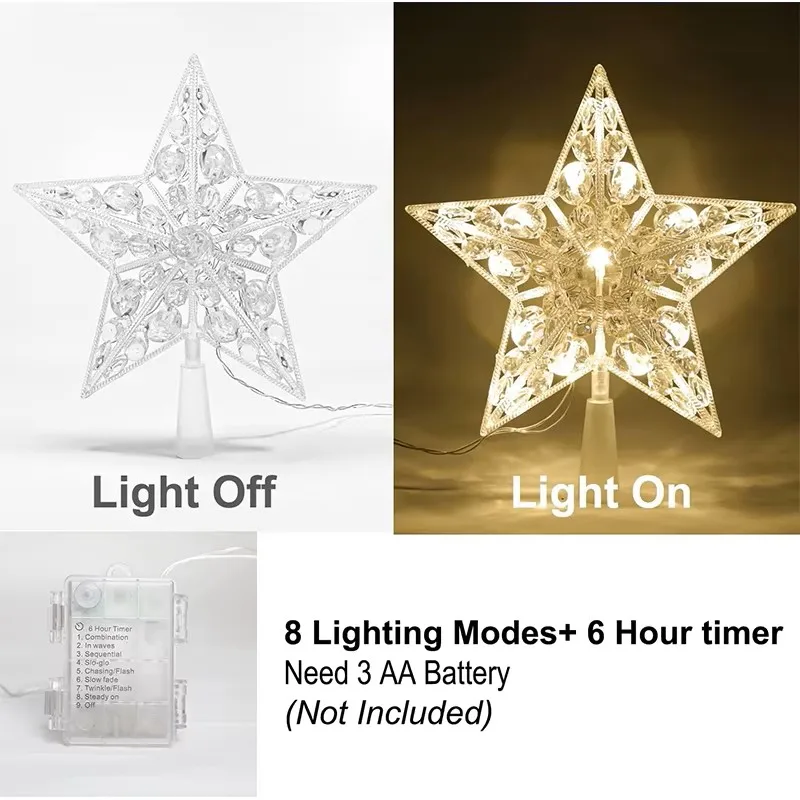 15cm Christmas LED Glowing Star Tree Topper Ornament