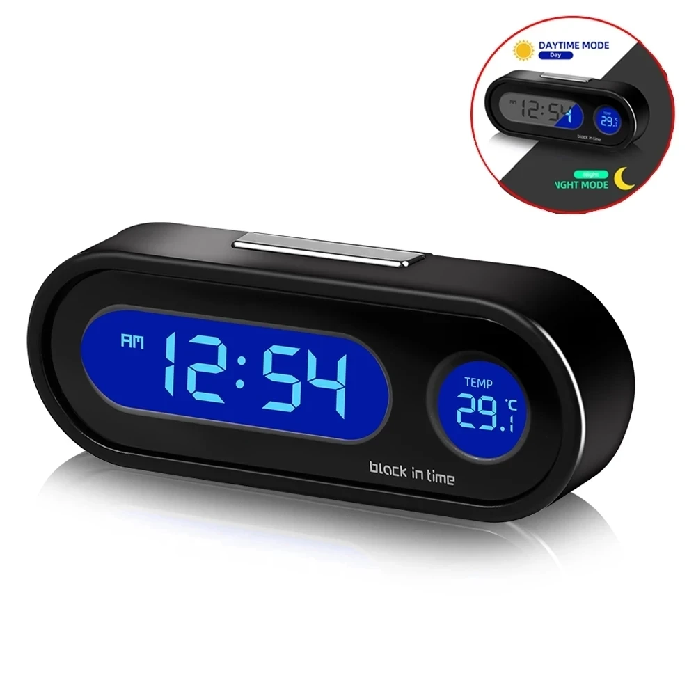 Car Digital Clock Thermometer, Multi-Functional Car Dashboard Thermometer  with Backlight Display Mini Car Clock Thermometer Monitor for Indoor and