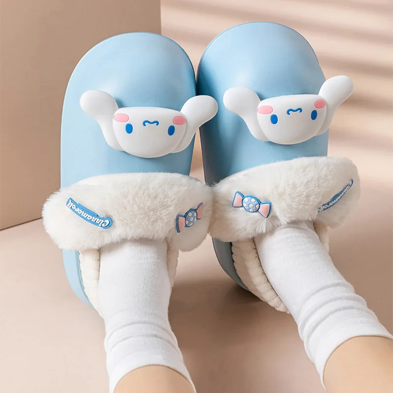 

Sanrioed Cinnamoroll My Melody Kuromi Water Proof Removable Cotton Slippers Winter Wearable Thick Sole Anti-Slip Christmas Gift