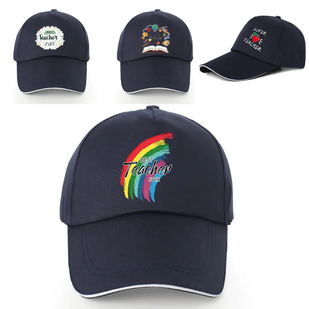 

Unisex Baseball Caps New Outdoor Adjustable UV-proof Visors Hats Pure Cotton All-Match Back Buckle Hat Teacher Print Fishing Cap
