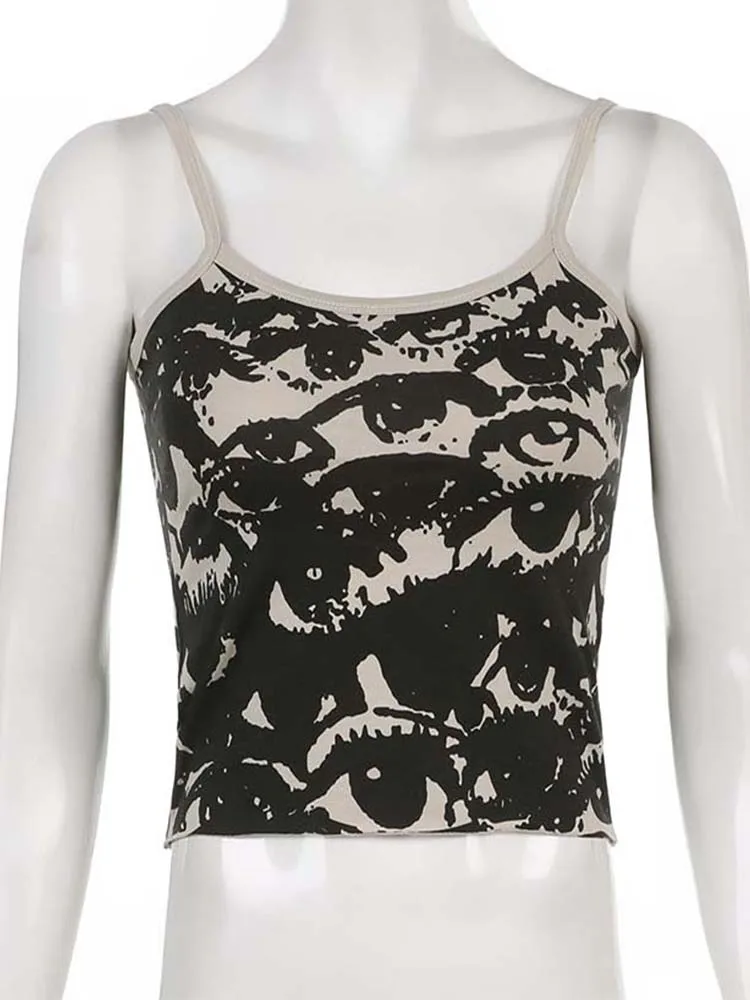 รูปสินค้า Gothic Y2K Crop Top สั้น Sleeve Vest ดีไซน์โดดเด่น