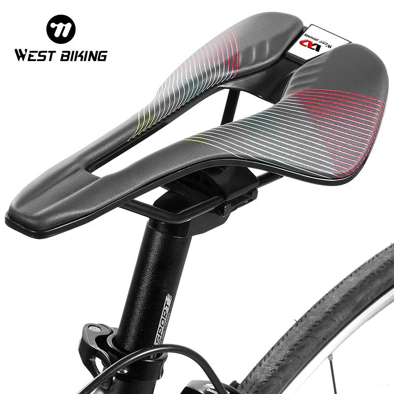 Bicycle Saddle Seat Cushion WEST BIKING Professional Hollow Ultralight Bike Racing Soft Leather For Man MTB Road Cycling Parts