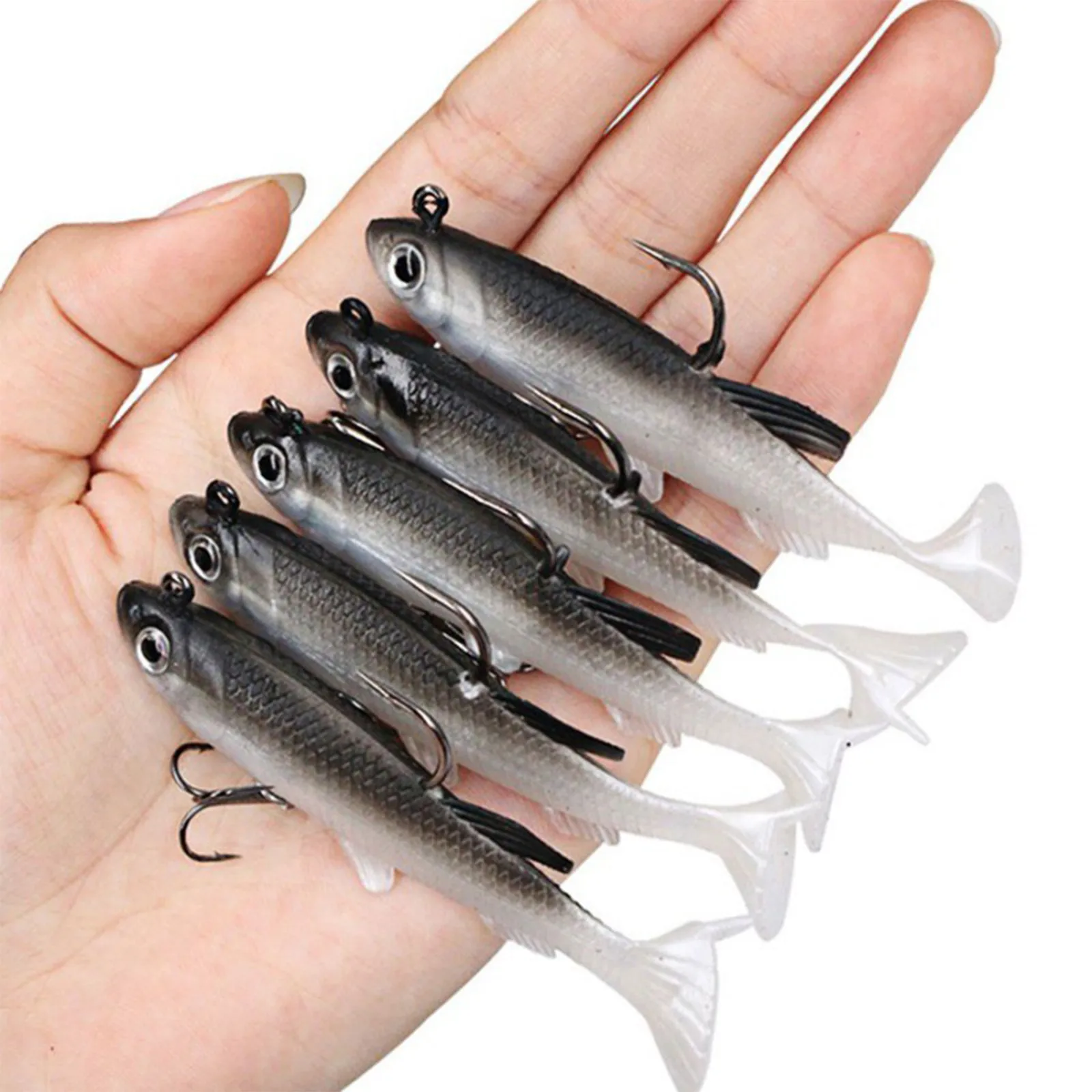 5PCS Blei Kopf Weichen Köder Sinking Wobbler Fisch Locken Künstliche Silikon Fisch Köder Angelgerät Für Hecht Swimbait ﻿ – Detail 6