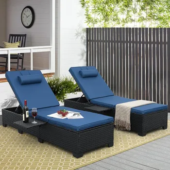 2-Piece Outdoor Wicker Chaise Lounge Set – Adjustable Recliner 1