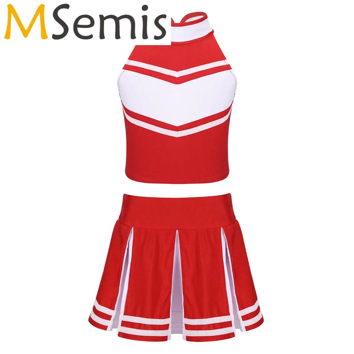 Kids Girls Cheerleading Uniform School Cosplay Party Dance Costume Sleeveless Zippered Tops Pleated Skirt Set