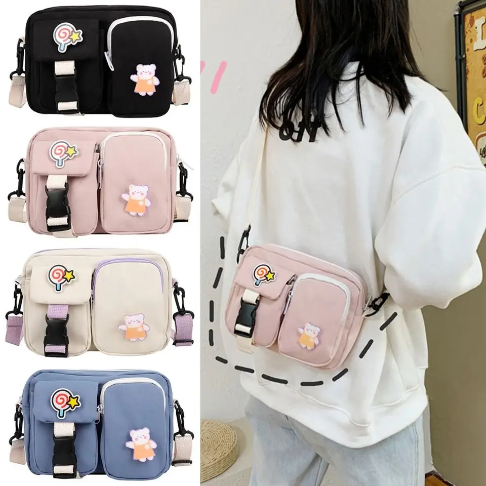 Borsa A Tracolla In Tela A Secchiello – Piccola E Carina Per Ragazze, Colore Talpa, Con Coulisse E Tasca Interna, Dimensioni 19x24 Cm, Cinghia Regolabile - 2