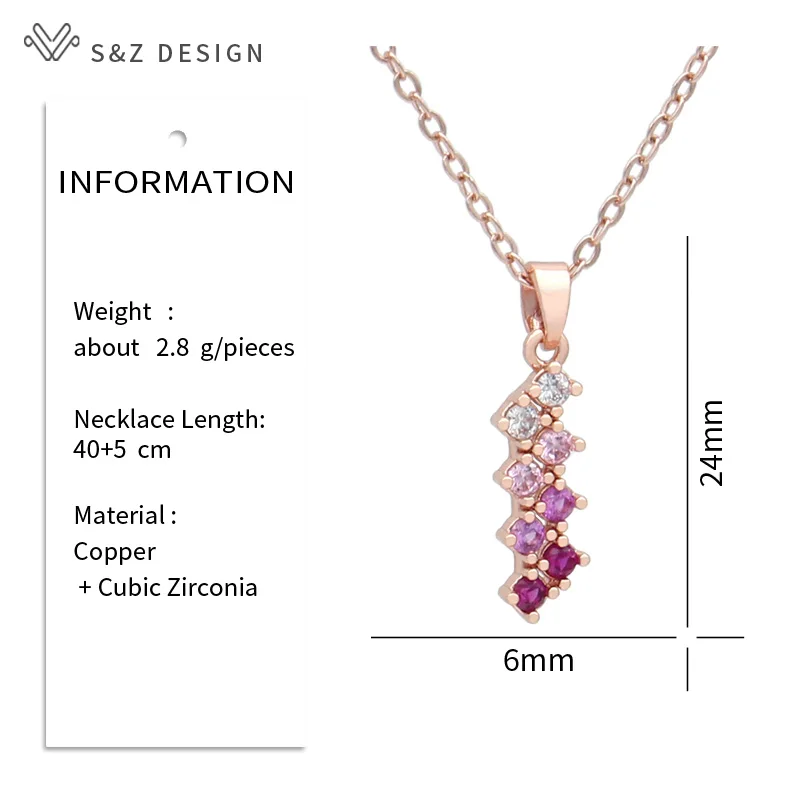 S&Z DESIGN New Fashion 585 Rose Gold Color Pink Gradation Cubic Zirconia Pendant Necklace For Women Party Stylish  Jewelry Gift