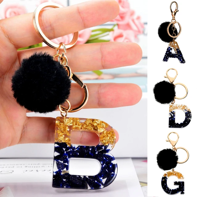 Cute Creative Crystal Glitter Resin Letter Keychain Women A-Z 26 Alphabet  Keyring Car Key Holder Bag Charms Accessories