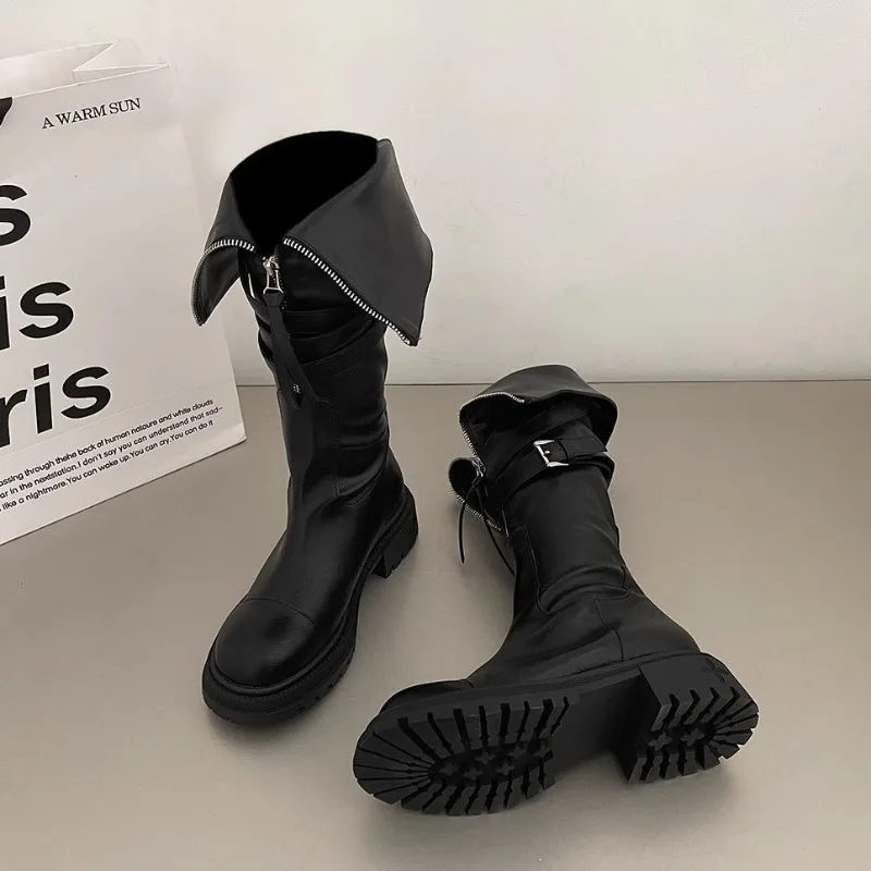 

Women Thigh High Boots Women Casual Plush Knee Boots Brand Designer Zip Ladies Leather Long Boots White Mujer Shoes 2023