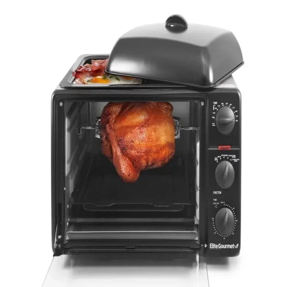 

Elite Cuisine 0.8Cu. Ft. Multi-function Toaster Oven with Rotisserie & Grill/Griddle Oven Top ERO-2008S