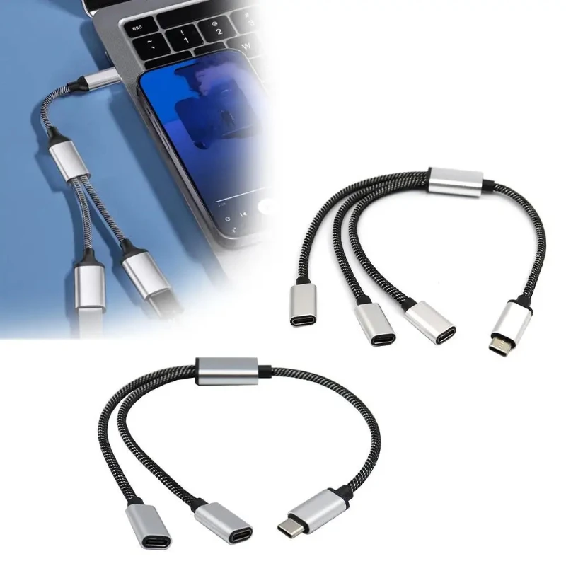 Dual USB-C Female Splitter Hub - Portable USB-C Male to Dual Port Adapter