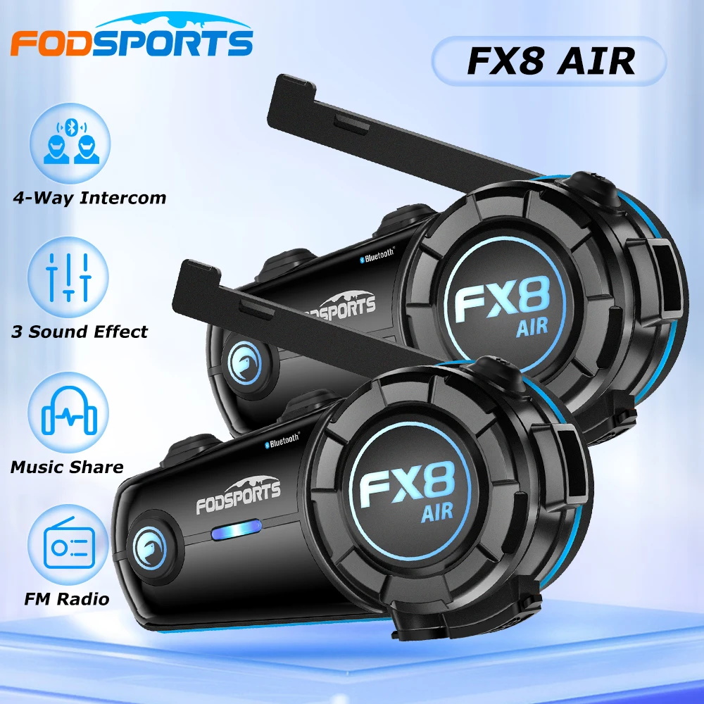 Fodsports FX8 Air Intercom Motorcycle Helmet Headset 4 Riders Bluetooth Headsets 1000m Moto Intercoms,Music Share,FM,Waterproof