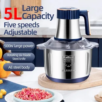 5L Home Electric Stainless Steel Meat Grinder 500W Powerful Vegetable Fruit Food Processor Chopper Slicer Food Grinder 1