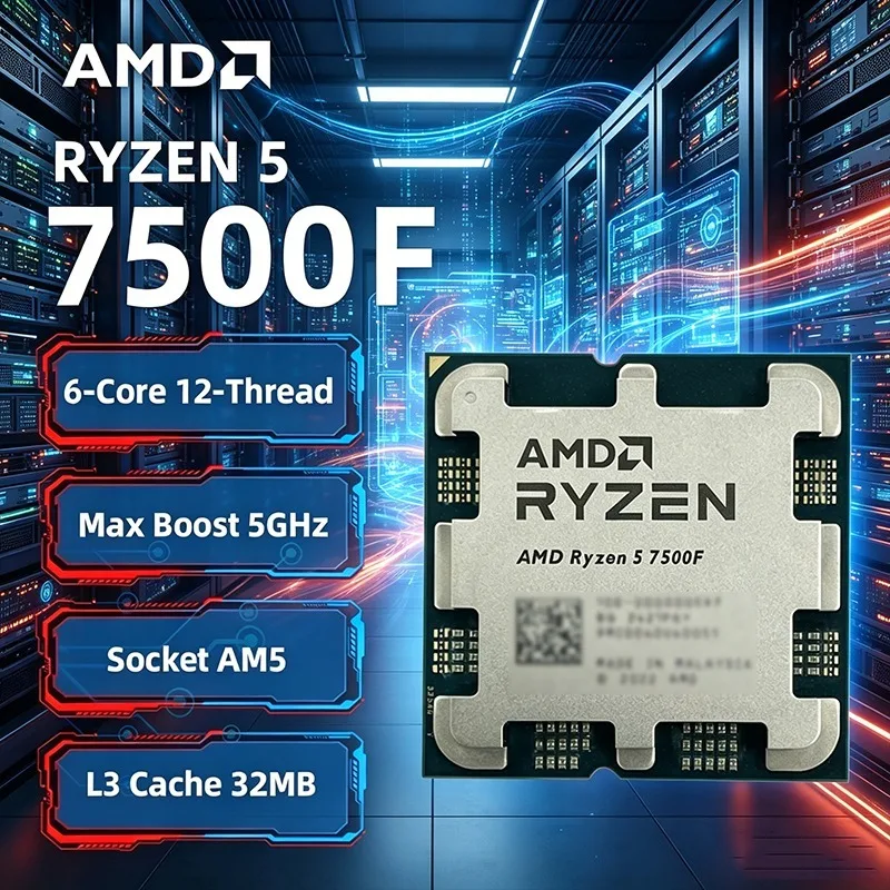 AMD 라이젠 5 7500F 3.7GHz 6코어 12스레드 프로세서, 32MB L3 캐시, 65W TDP, AM5 소켓, PC 게임용, DDR5 메모리 지원