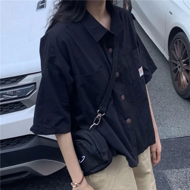 

Korean Style Shirt Short Sleeved Summer 2024 New Top Women Loose Half Sleeved Hong Kong Style Casual Pocket Versatile Shirt