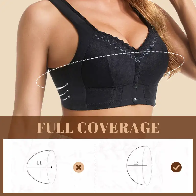 Stretchy Front Closure Breathable Bra Underwear for Seniors Wireless Soft Cotton Thin Cup for Middle-aged and Elderly Underwear