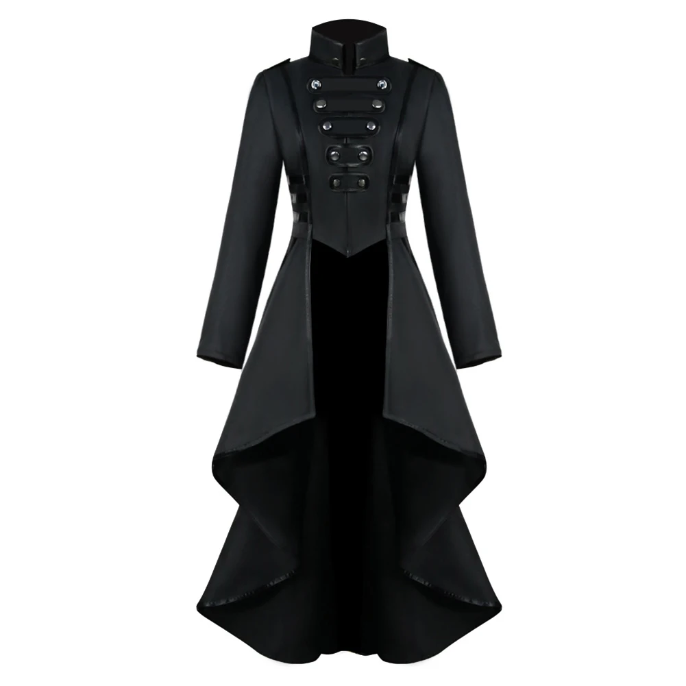 

Retro Steampunk Women's Coat, Gothic Punk Jacket, Long Sleeve Swallowtail Dress, Black Color, Polyester Fabric