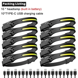 Enhanced Headlamp with COB LED Sensor and USB Rechargeable Battery - 5 Lighting Modes (10PCS)