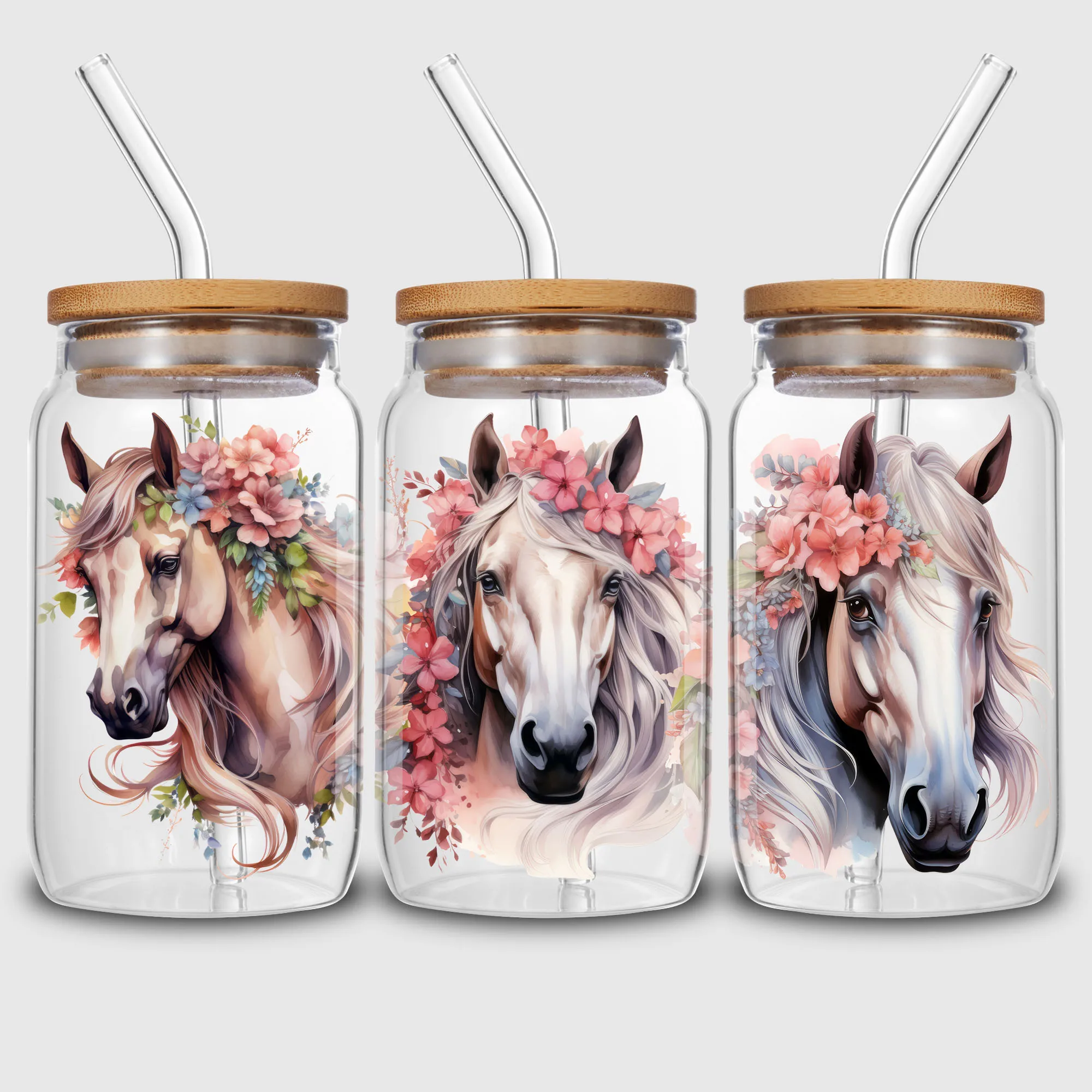 5 Sheets horse UV DTF Cup Stickers for Glass DTF Transfer Stickers, Waterproof Friction Transfers for 16oz Glass, Mugs, Crafts,