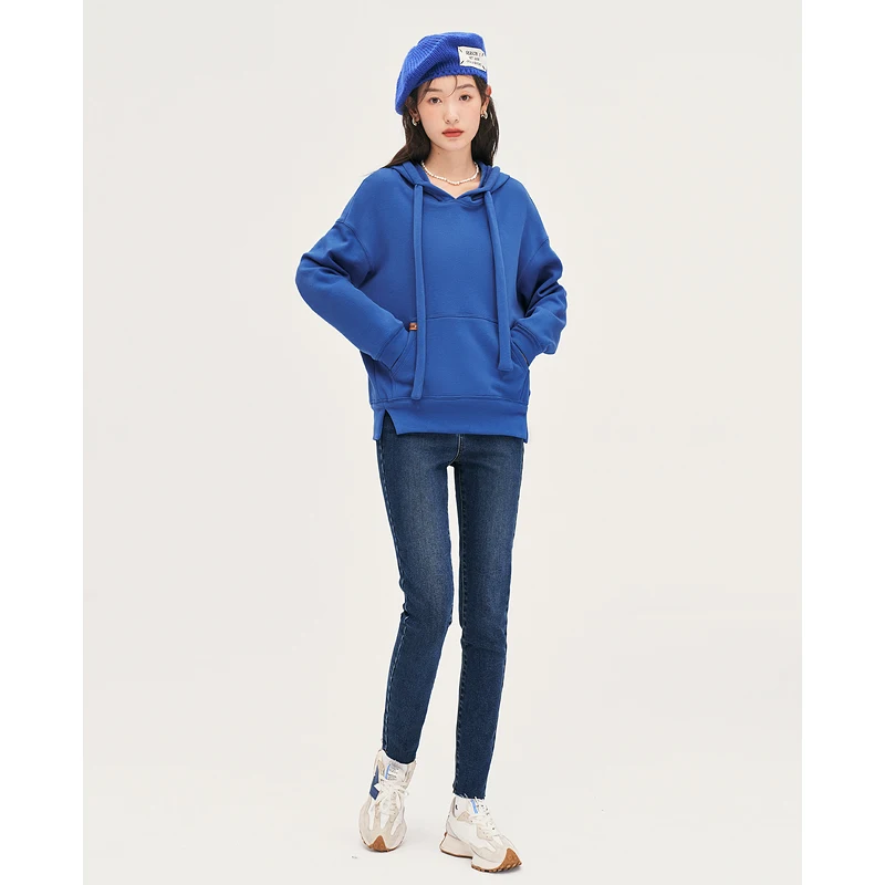 Toyouth Women Fleece Hooded Sweatshirts 2022 Winter Long Sleeve Loose Drawstring Hoodie Solid Color Warm Casual Pullover