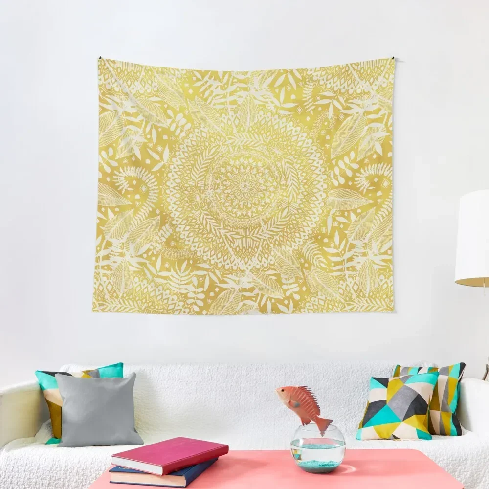 

Medallion Pattern in Mustard and Cream Tapestry Outdoor Decoration Home Decoration Carpet On The Wall Tapestry