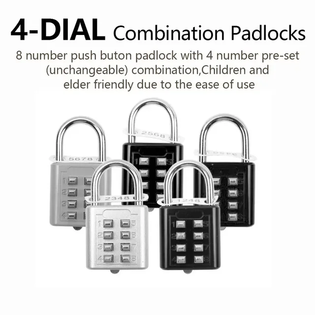 With Key Anti-theft 8-digit Combination Outdoor Button Waterproof Fixed Random Code Padlock Zinc Alloy Luggage Travel Smart Lock 5