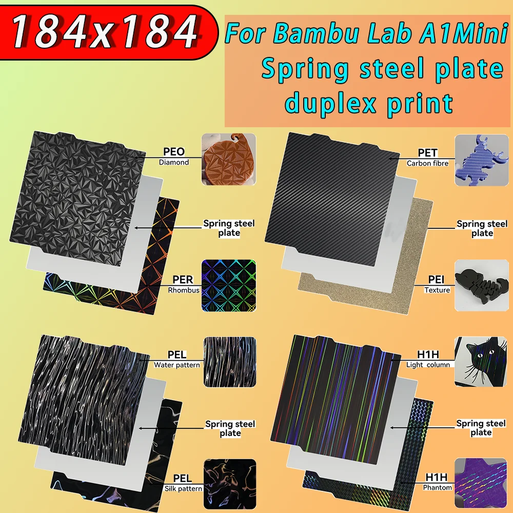 Doppelseitiger Druck Federstahlblech Pei-Blech 184 x 184 mm für Bambu Lab A1 Mini-Bauplatte Glatte Bauplatte PEI HeatBed