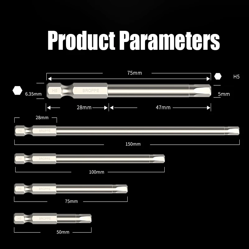 8 Sechskant-Bits 50 Mm, 1/4" - H1.5 Bis H8, Magnetisch, Aus S2-Stahl - Für Akkuschrauber & Bohrer