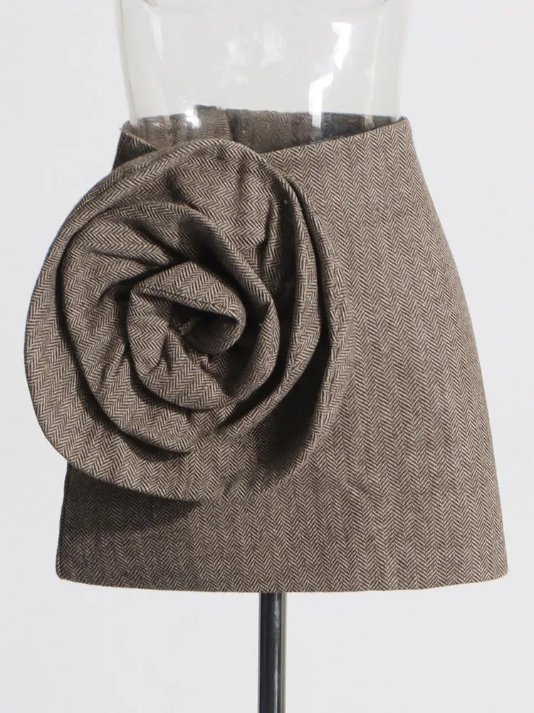 KBQ Patchwork Appliques Solid Skirts For Women High Waist Minimalist Spliced Zipper Casual Summer Skirt Female Fashion Clothing