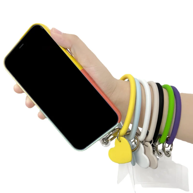 Summer Fashion Mobile Phone Love Heart Pendant Hanging Ring Phone Wristband Soft Silicone Lanyard Strap Anti-Lost Br