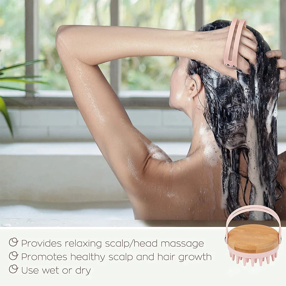 New Scalp Massager Shampoo Brush Wooden Wet and Dry Hair Scalp Care Brush Shower Brush Scalp Scrubber Exfoliator Body Massager