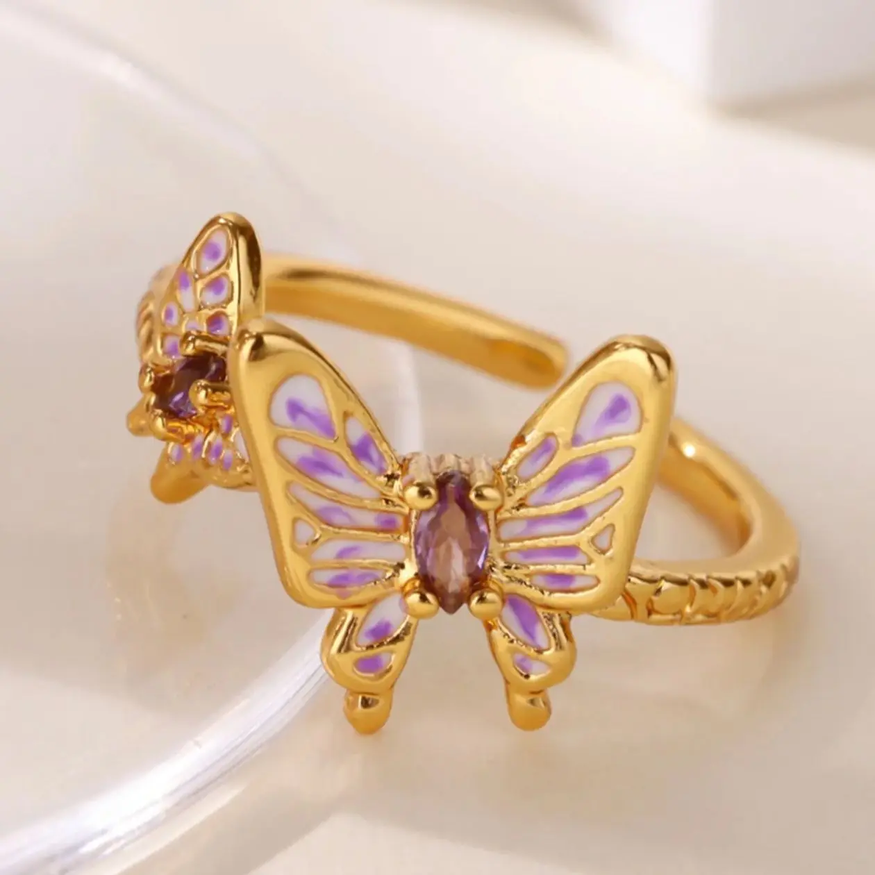 Zircon Butterfly Opening Stainless Steel Rings For Women