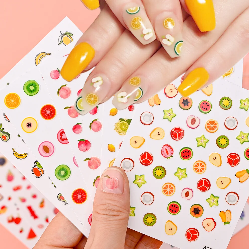 

1PC 3D Nail Stickers Fruits Self-Adhesive Slider Lemon/Banana/kiwi/Watermelon Design Nail Art Decorations Water Transfer Decals