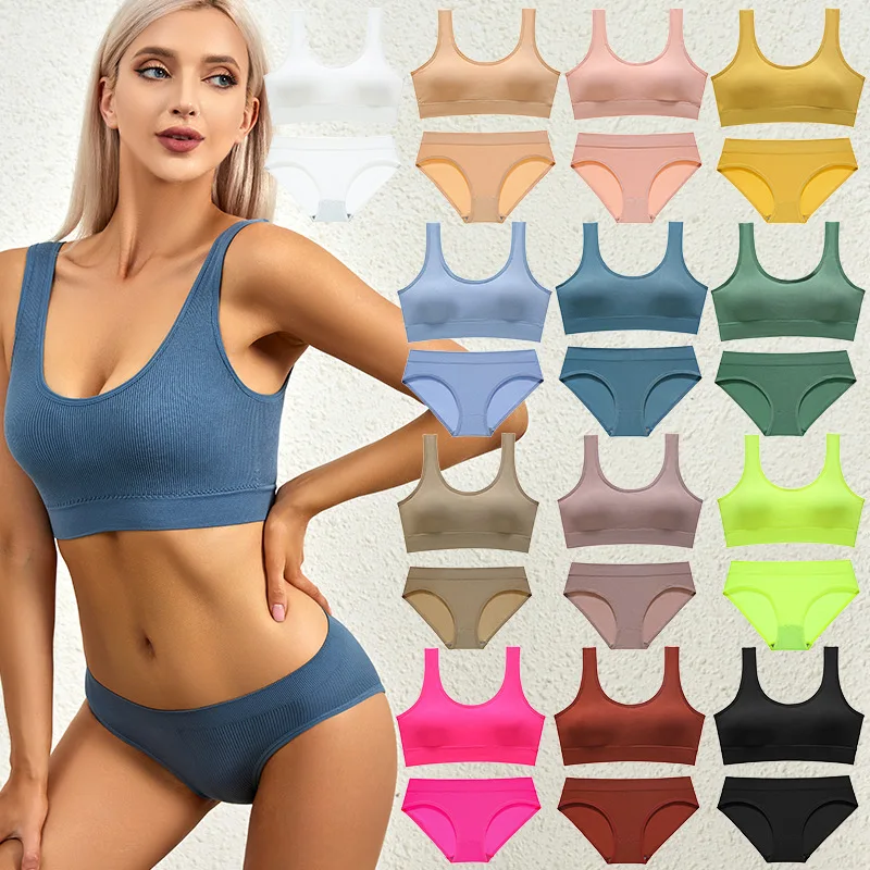

Women's Underwear Big Chest Show Small and Thin Wireless Push up Sexy Sports Beautiful Vest Thread French Bra Set
