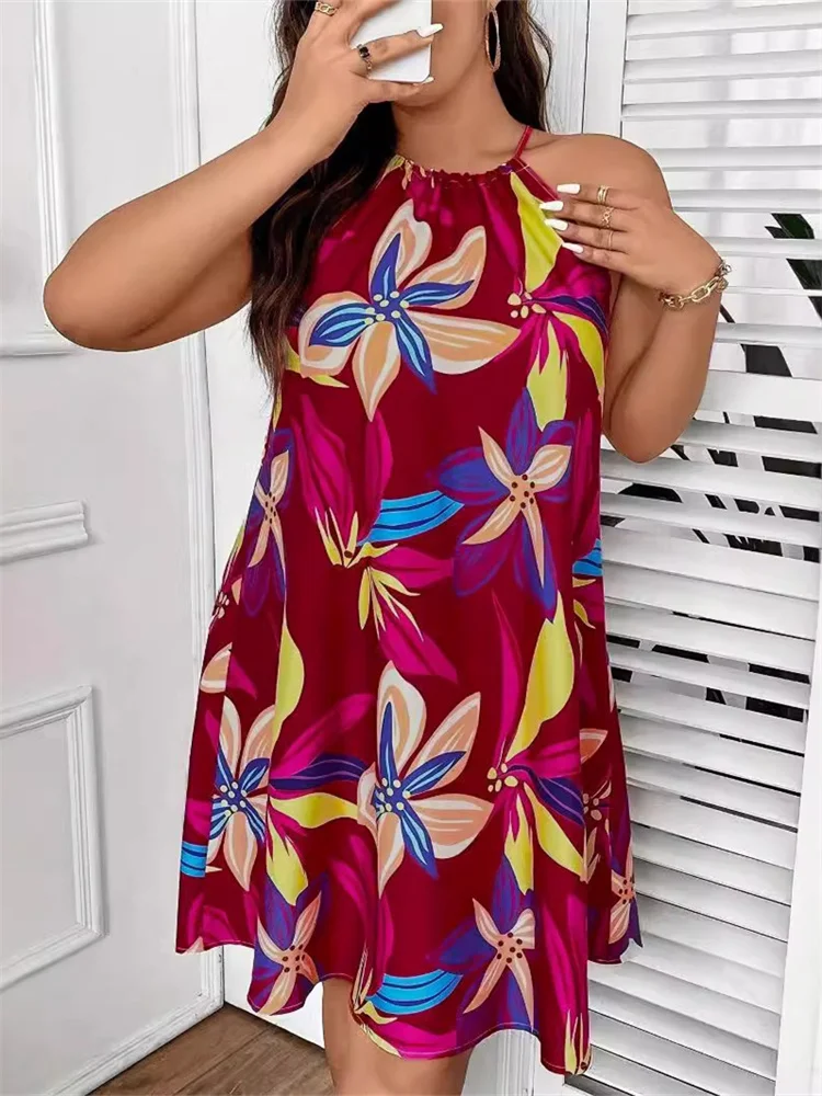 Wmstar Plus Size Dresses for Women Sexy Elegant Print Halter Lacing Summer  Holiday Beach Midi  Dresses Wholesale Dropshipping