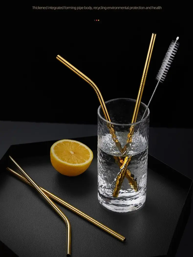Description Picture 2 of itemSet of 4 Stainless Steel Straws Set Eco Friendly Drinking Straw Party Favor Bar Accessory Reusable Metal Straws