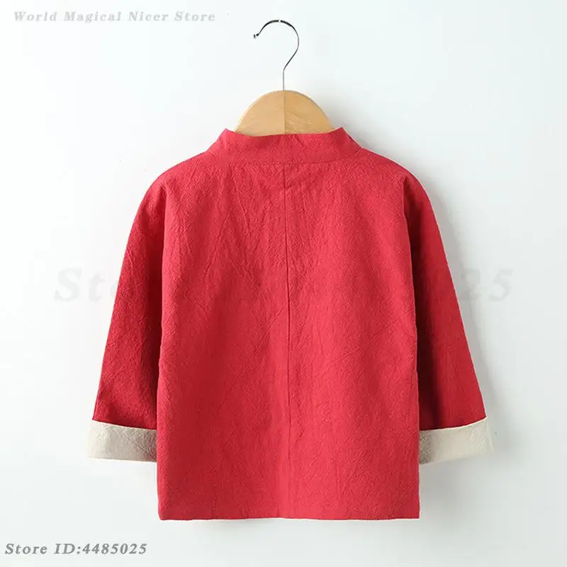 Children's Hanfu Tang Clothes Chinese Style Shirt New Year Festival Jacket Boy Girls Traditional Tang Tops Baby Kong Fu Blouse