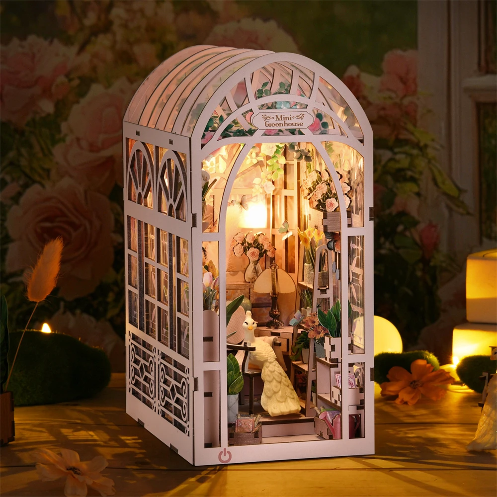 TOYQI - Kit Book Nook Per Adulti, Mini Serra In Legno 3D Fai Da Te, Angolo Libreria Con Luci LED, Decorazione In Miniatura Per Camera Da Letto E Libreria