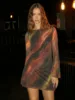 2025 Summer New Urban Style Quality Waist Collection Printed Silk Mesh Short Open Back Dress 1