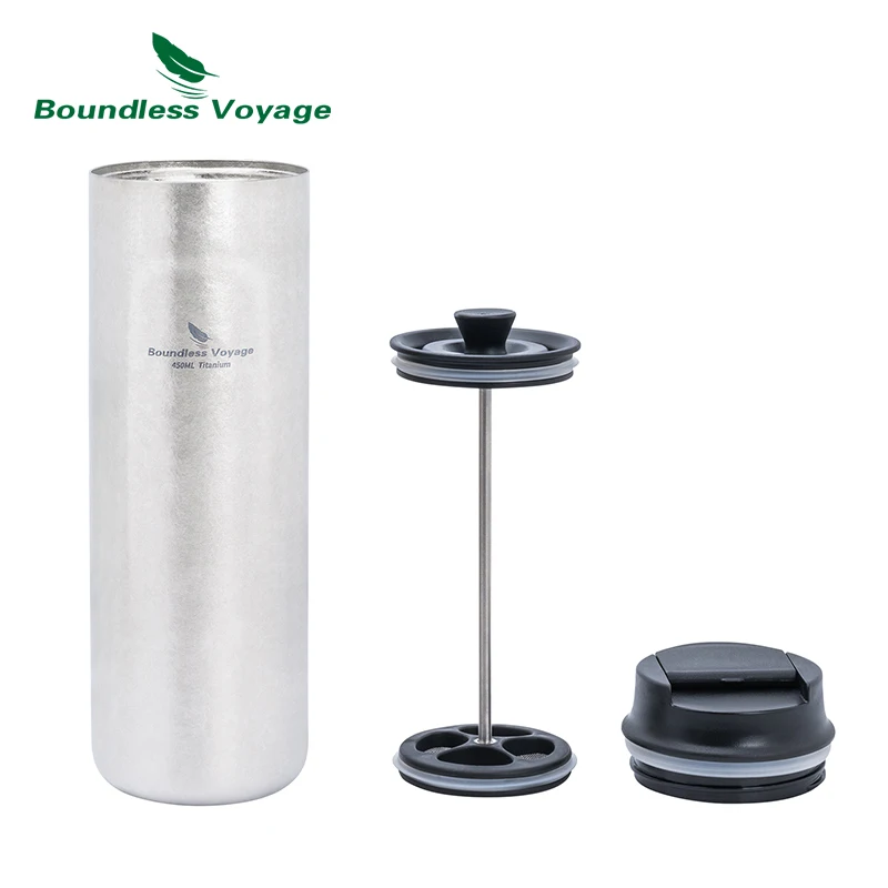 Boundless Voyage 450ml Titanium French Press Coffee Flask Double-Walled Insulated Vacuum Thermos Portable Tea Water Bottle