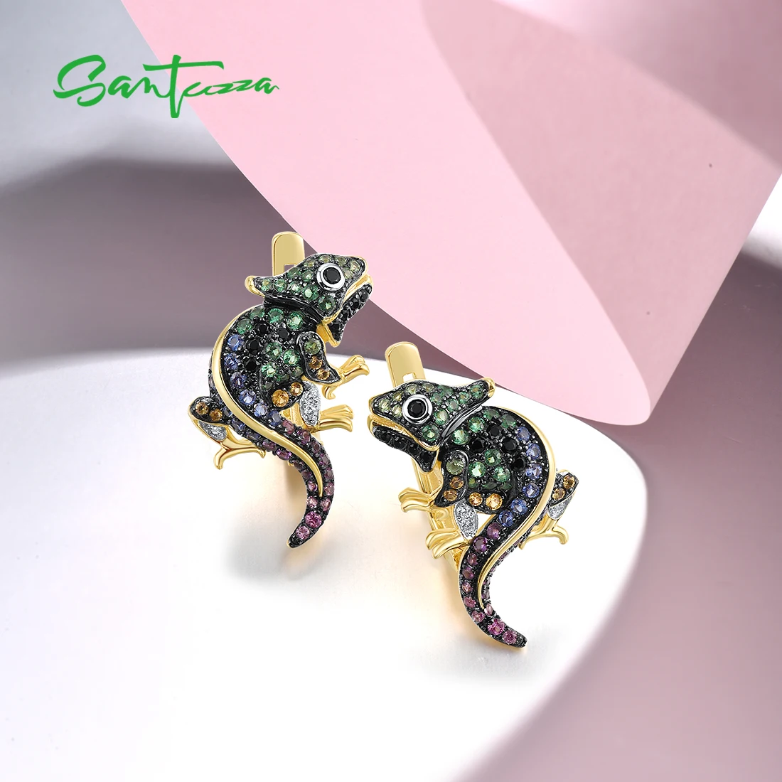 Santuzza Orecchini Donna Pendenti Animali In Argento 925 Con Zirconi E Spinello Verde - Pappagallo