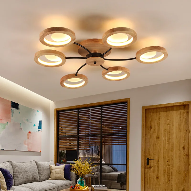 

Светодиодная потолочная лампа из твердой древесины, простой современный китайский креативный декоративный светильник для спальни, лампа в скандинавском стиле для гостиной