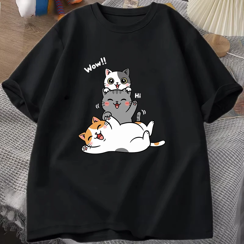 Lustiges Niedliches Katzen-Print T-Shirt für Männer und Frauen Harajuku T-Shirt Unisex Mode Sommer Oberteil – Detail 2