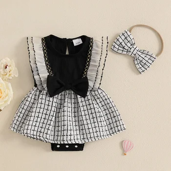 Infant Girls 3Pcs Floral Print Bodysuit with Tutu Skirt and Headband Set Baby Summer Outfits Newborn Clothes Accessories 2