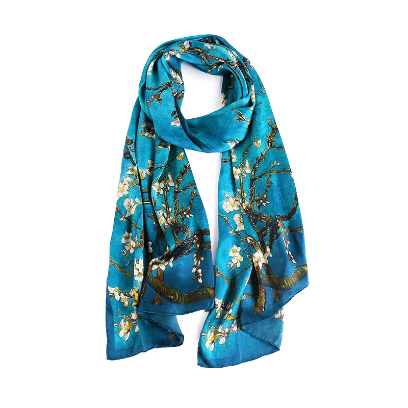 Van Gogh Oil Painting Silk Scarf Women Luxury Brand Apricot Floral Print Hijab Bandana Foulard Femme Shawl Soft Bufanda Mujer 6