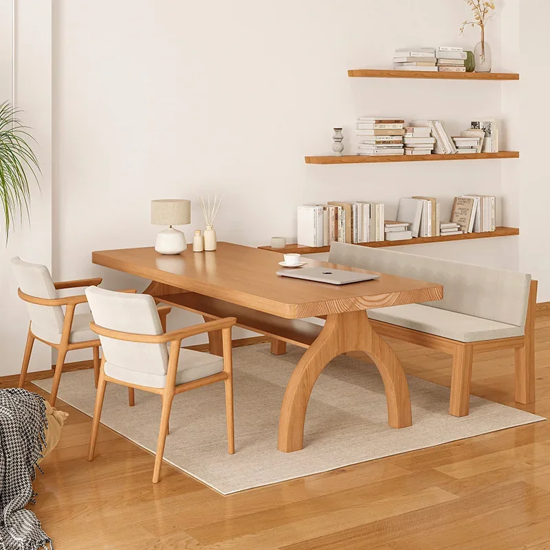 

Оригинальный Деревянный кремовый Двухместный стол, офисный стол, персонализированный двухслойный обеденный стол для книг из массива дерева, дизайнерский стиль