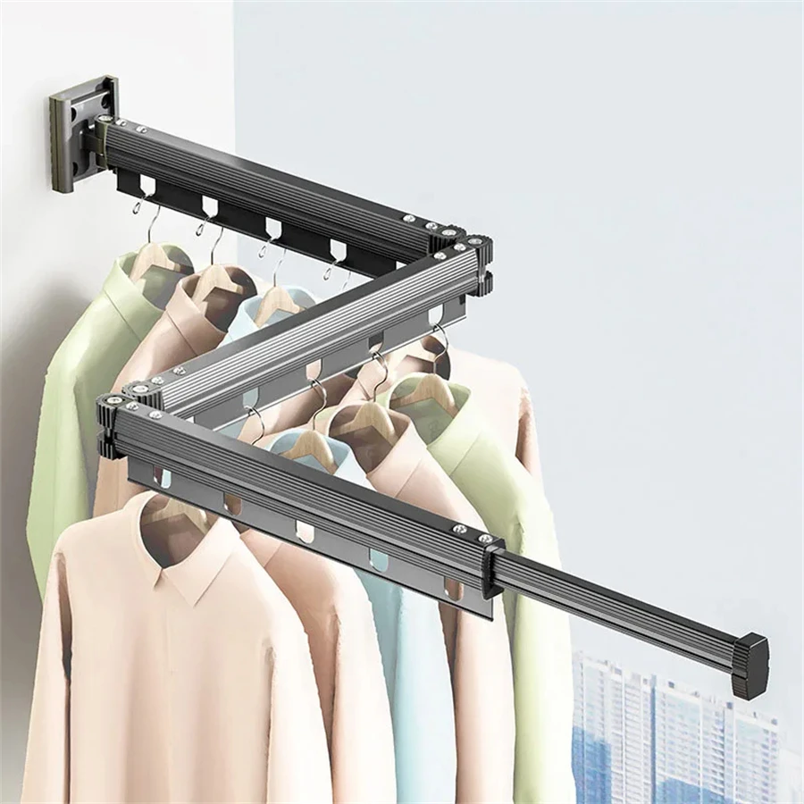 Aluminum Alloy Folding Drying Rack Space Saver Clothes Dryer Wall-mounted Collap