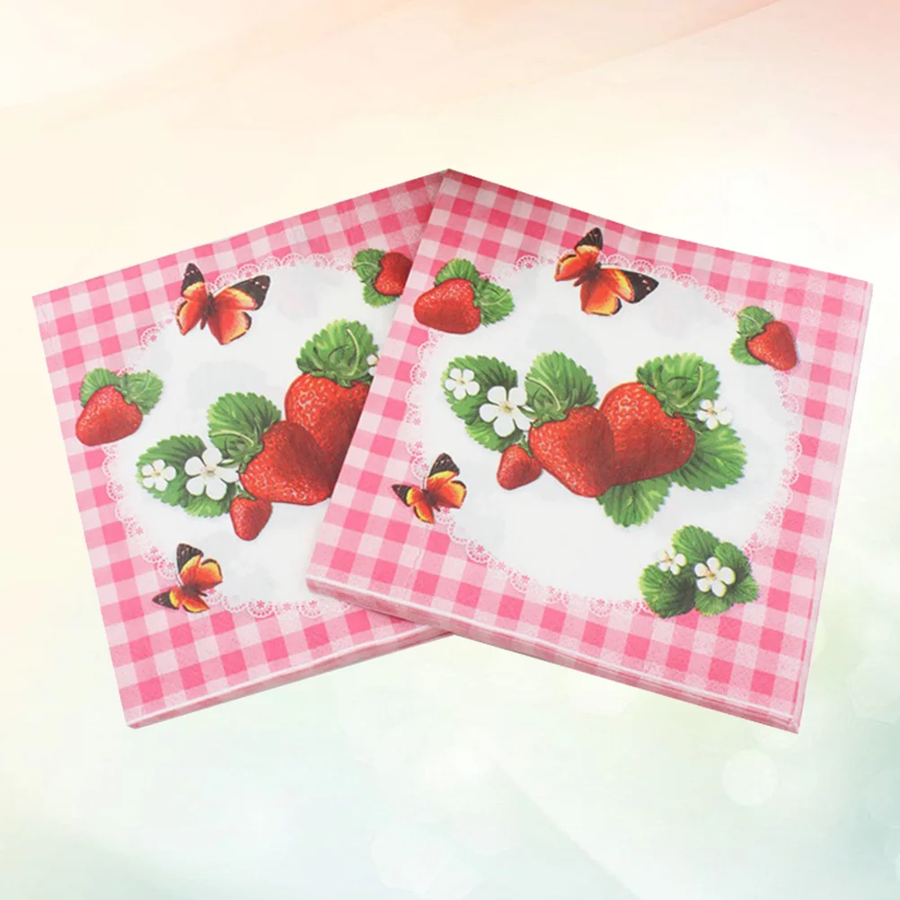 20 Sheets Creative Strawberry Printing Napkin Disposable Paper Napkins Party Supplies for Party Banquet Daily Use
