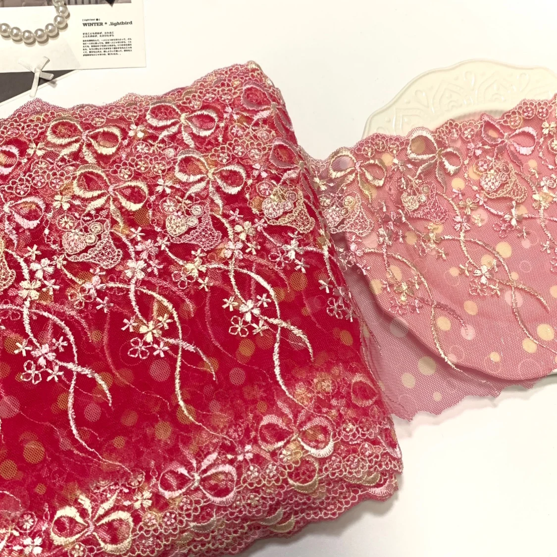 

15 ярдов красные банты с вышивкой кружевная отделка для свадебного платья Швейные ткани костюм бюстгальтер ручной работы