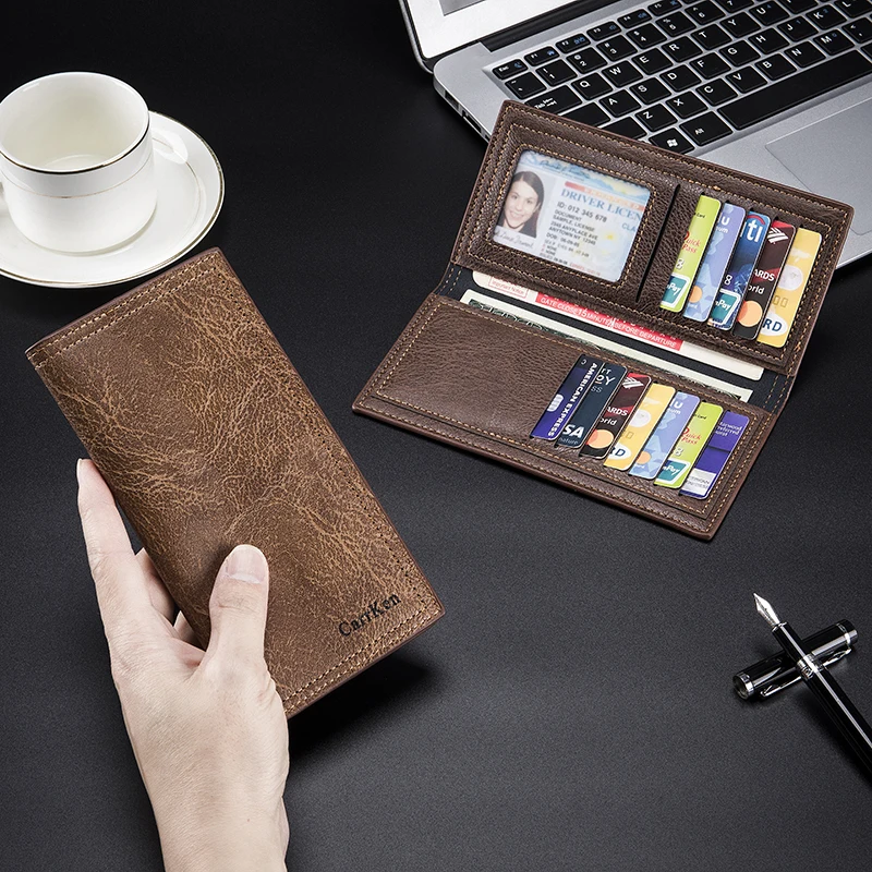 Men's Wallet Long Oil Wax Leather Retro Cross border Multi Card Ultra Thin Trendy Gift